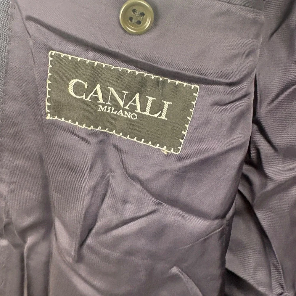 Canali Blazer Mens 46 Gray Pinstripe Double Breasted Wool Sport Coat Italy Y2K